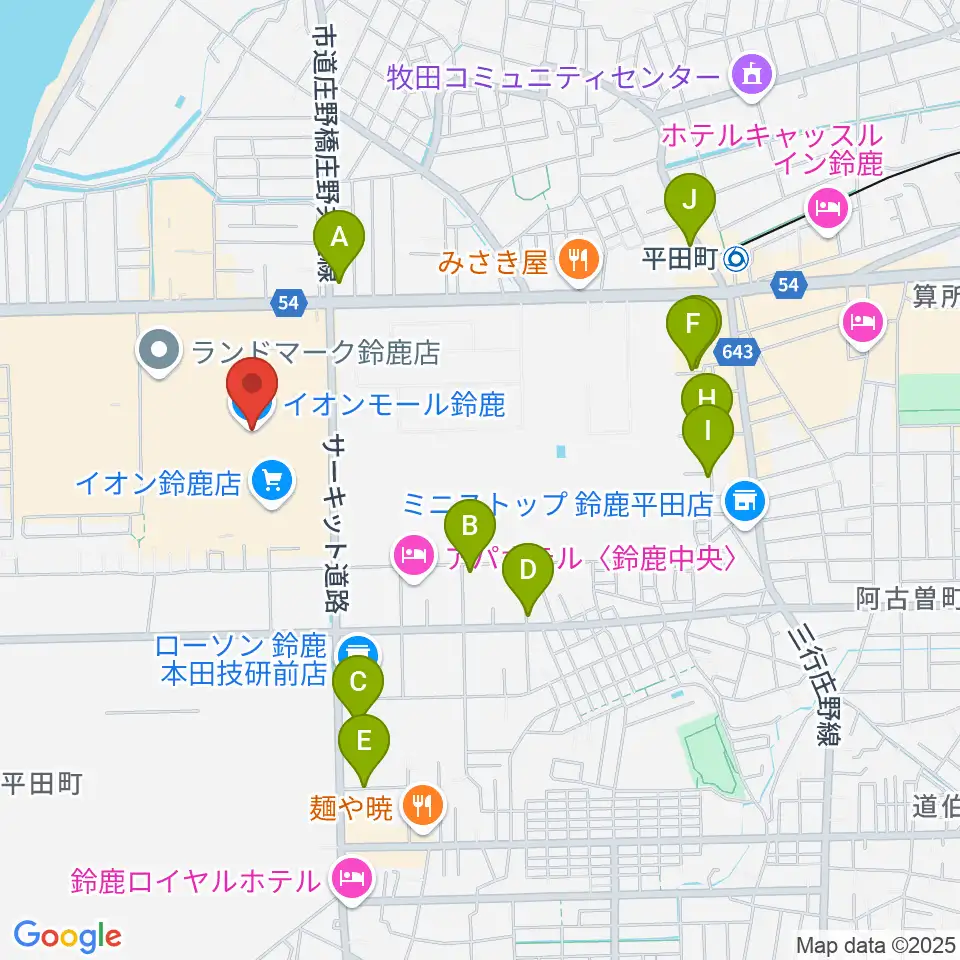 イオンシネマ鈴鹿周辺の駐車場・コインパーキング一覧地図