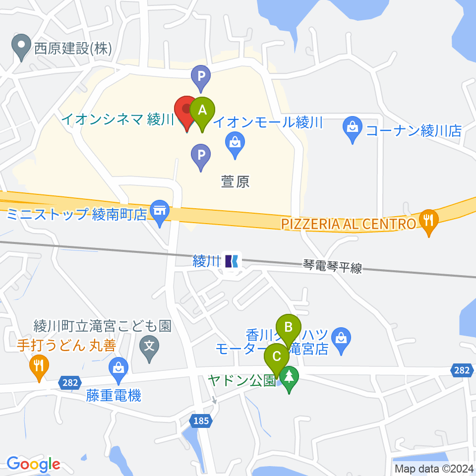 イオンシネマ綾川周辺の駐車場・コインパーキング一覧地図