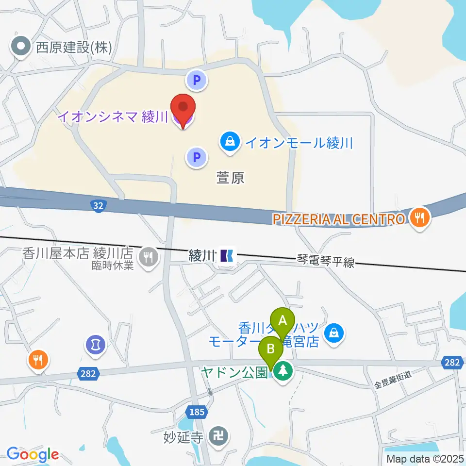 イオンシネマ綾川周辺の駐車場・コインパーキング一覧地図