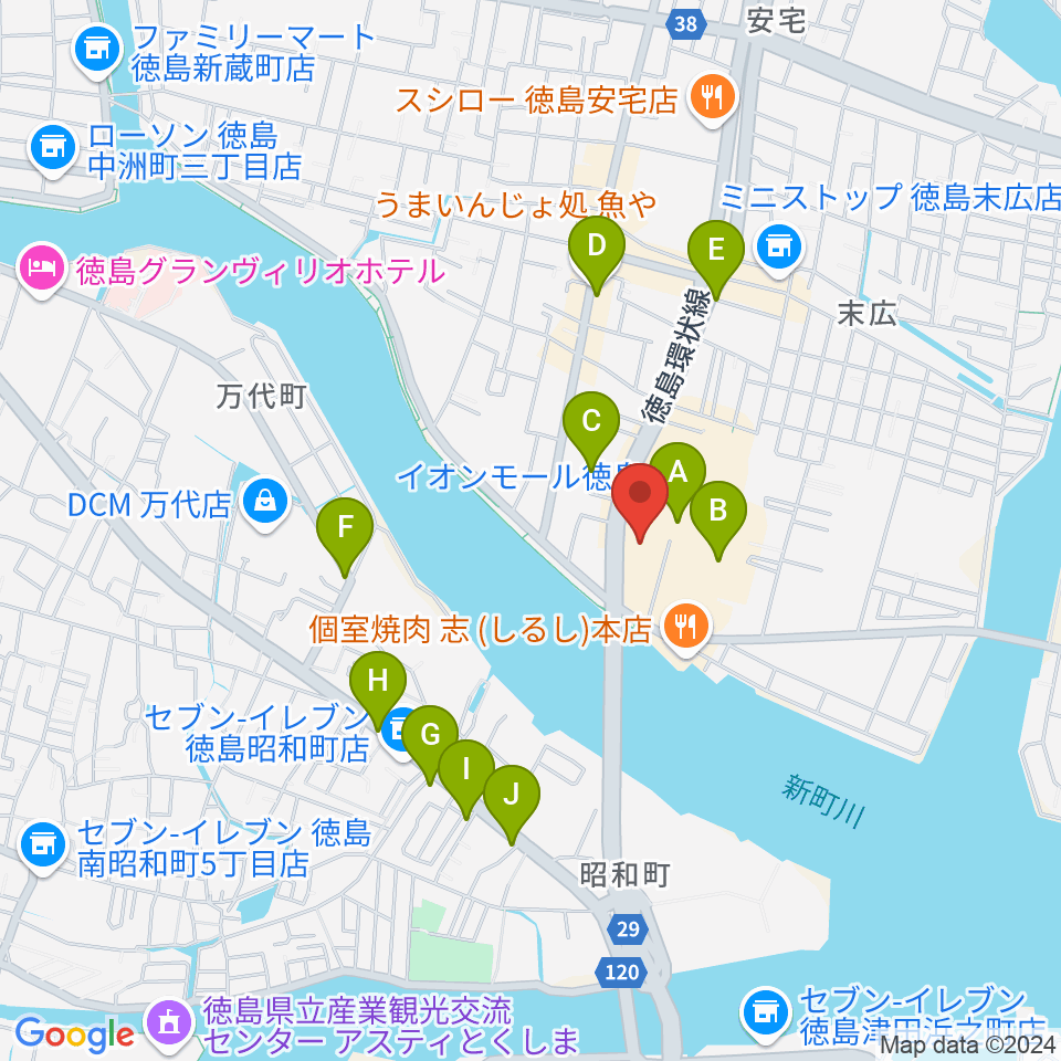 イオンシネマ徳島周辺の駐車場・コインパーキング一覧地図