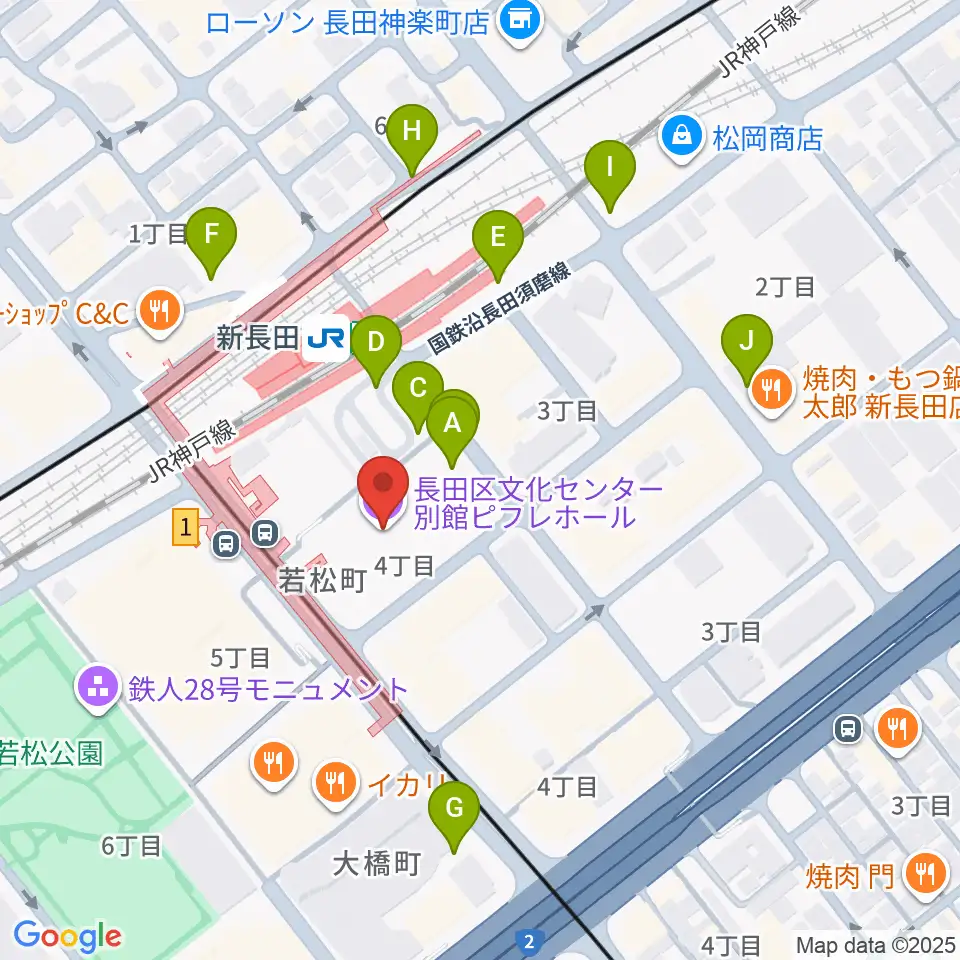 長田区文化センター別館ピフレホール周辺の駐車場・コインパーキング一覧地図