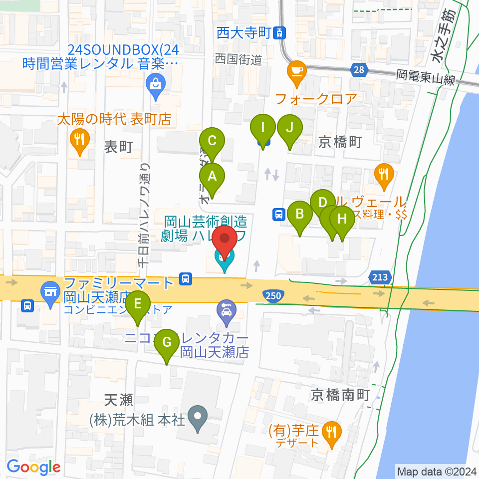 岡山芸術創造劇場ハレノワ周辺の駐車場・コインパーキング一覧地図