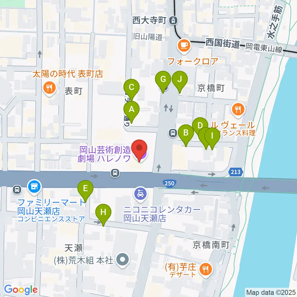 岡山芸術創造劇場ハレノワ周辺の駐車場・コインパーキング一覧地図