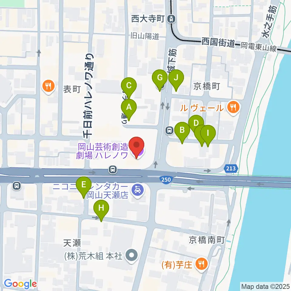 岡山芸術創造劇場ハレノワ周辺の駐車場・コインパーキング一覧地図