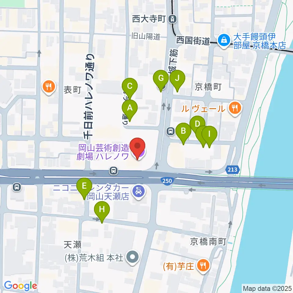 岡山芸術創造劇場ハレノワ周辺の駐車場・コインパーキング一覧地図