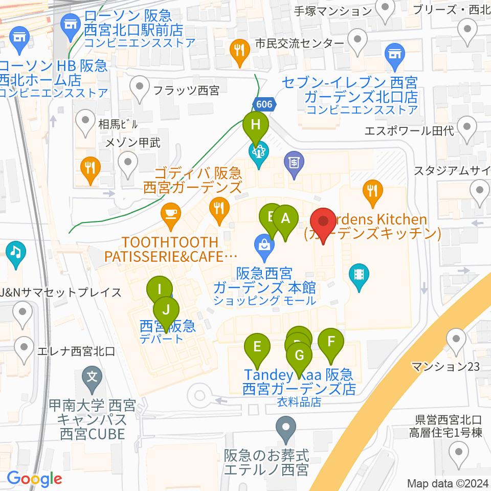山野楽器 西宮ガーデンズ店周辺の駐車場・コインパーキング一覧地図