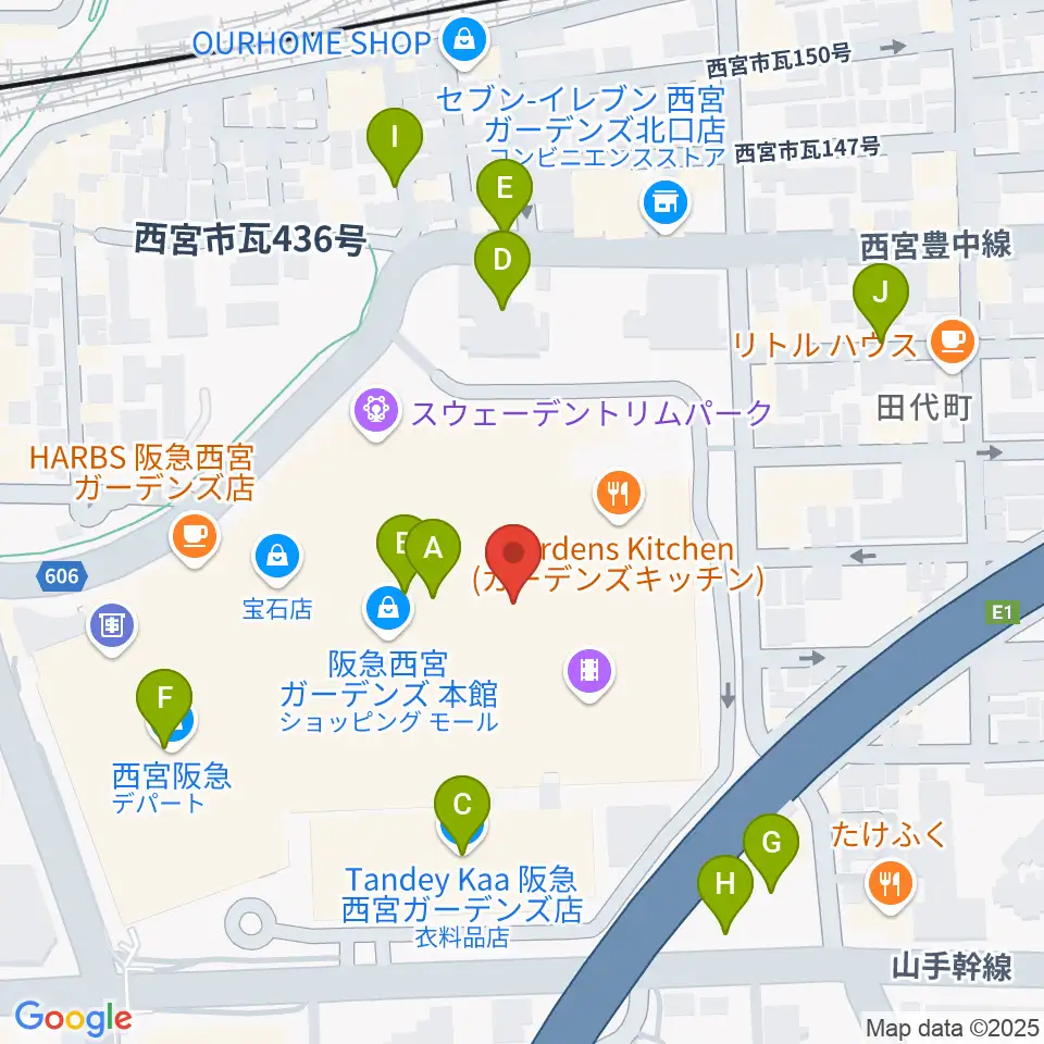 山野楽器 西宮ガーデンズ店周辺の駐車場・コインパーキング一覧地図