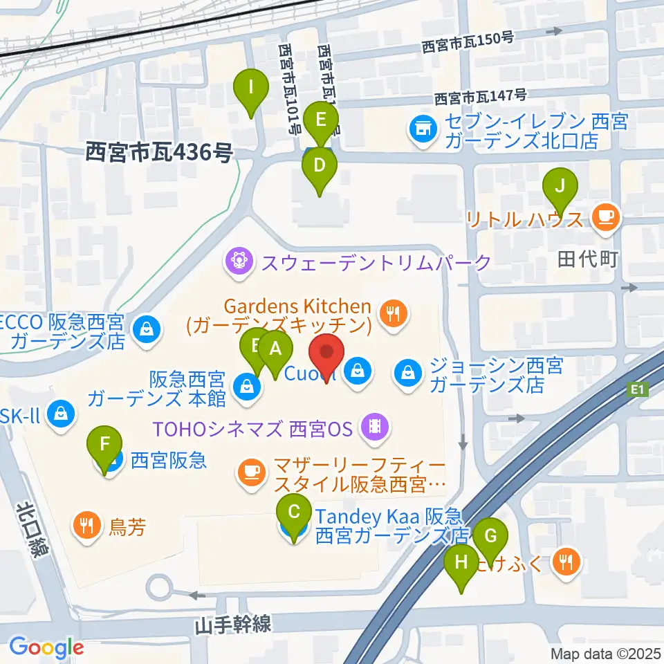 山野楽器 西宮ガーデンズ店周辺の駐車場・コインパーキング一覧地図