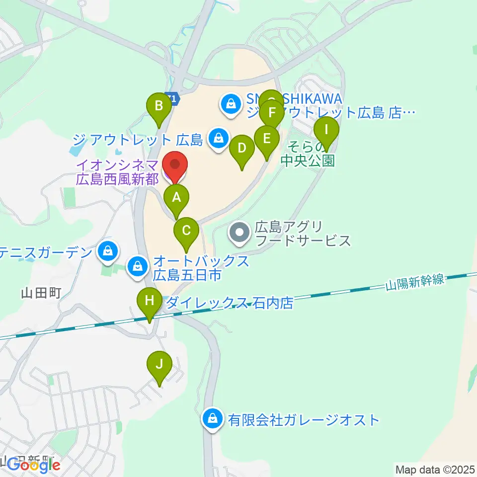 イオンシネマ広島西風新都周辺の駐車場・コインパーキング一覧地図