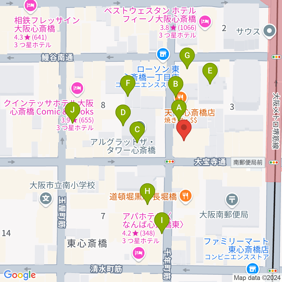 心斎橋ギター教室周辺の駐車場・コインパーキング一覧地図