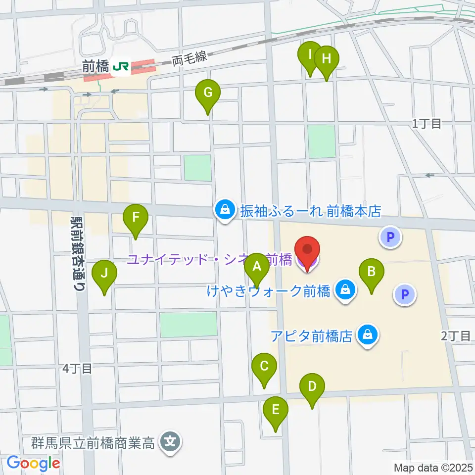 ローソン・ユナイテッドシネマ前橋周辺の駐車場・コインパーキング一覧地図