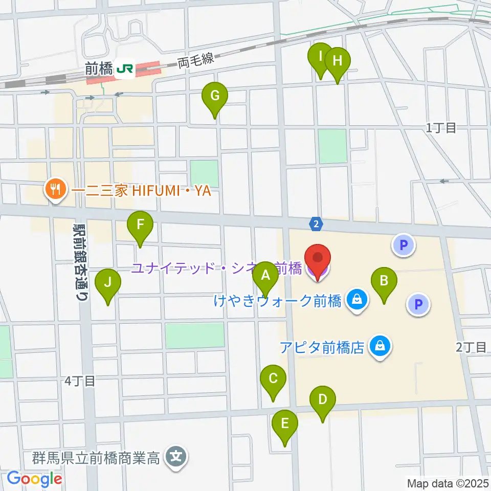 ローソン・ユナイテッドシネマ前橋周辺の駐車場・コインパーキング一覧地図
