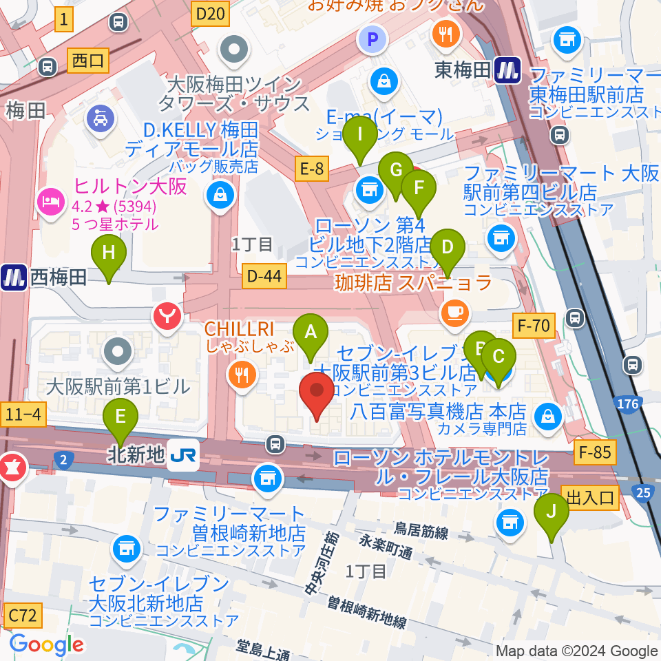 大阪弦楽器周辺の駐車場・コインパーキング一覧地図