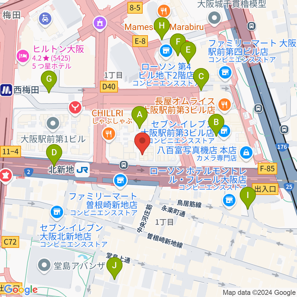 大阪弦楽器周辺の駐車場・コインパーキング一覧地図