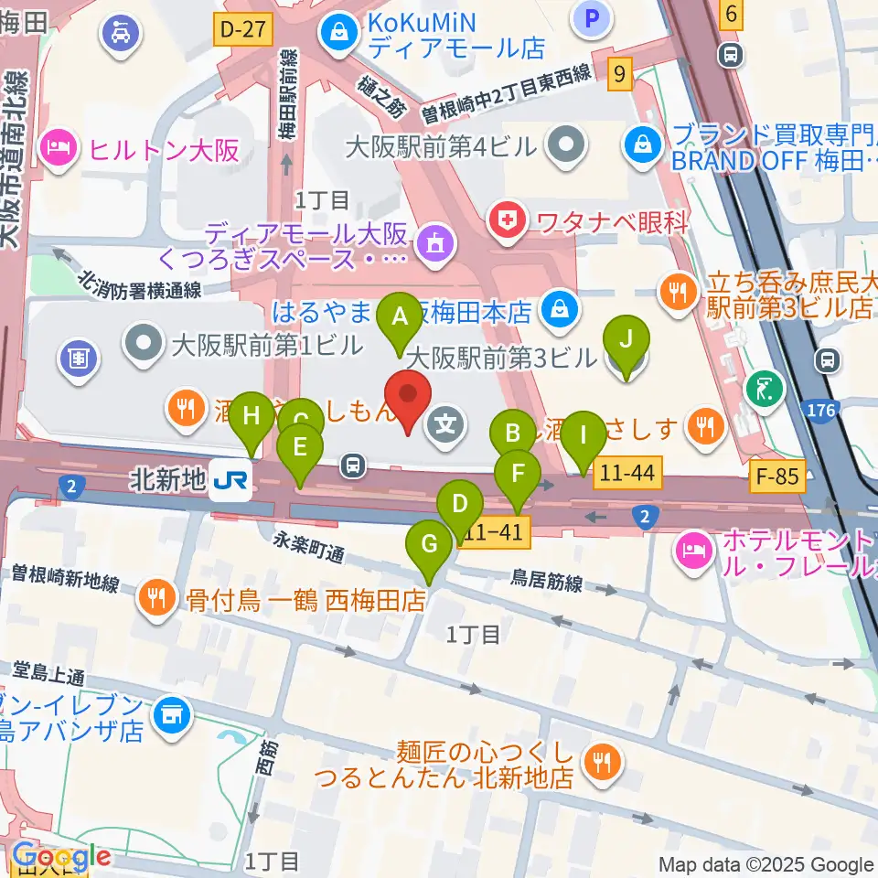 大阪弦楽器周辺の駐車場・コインパーキング一覧地図