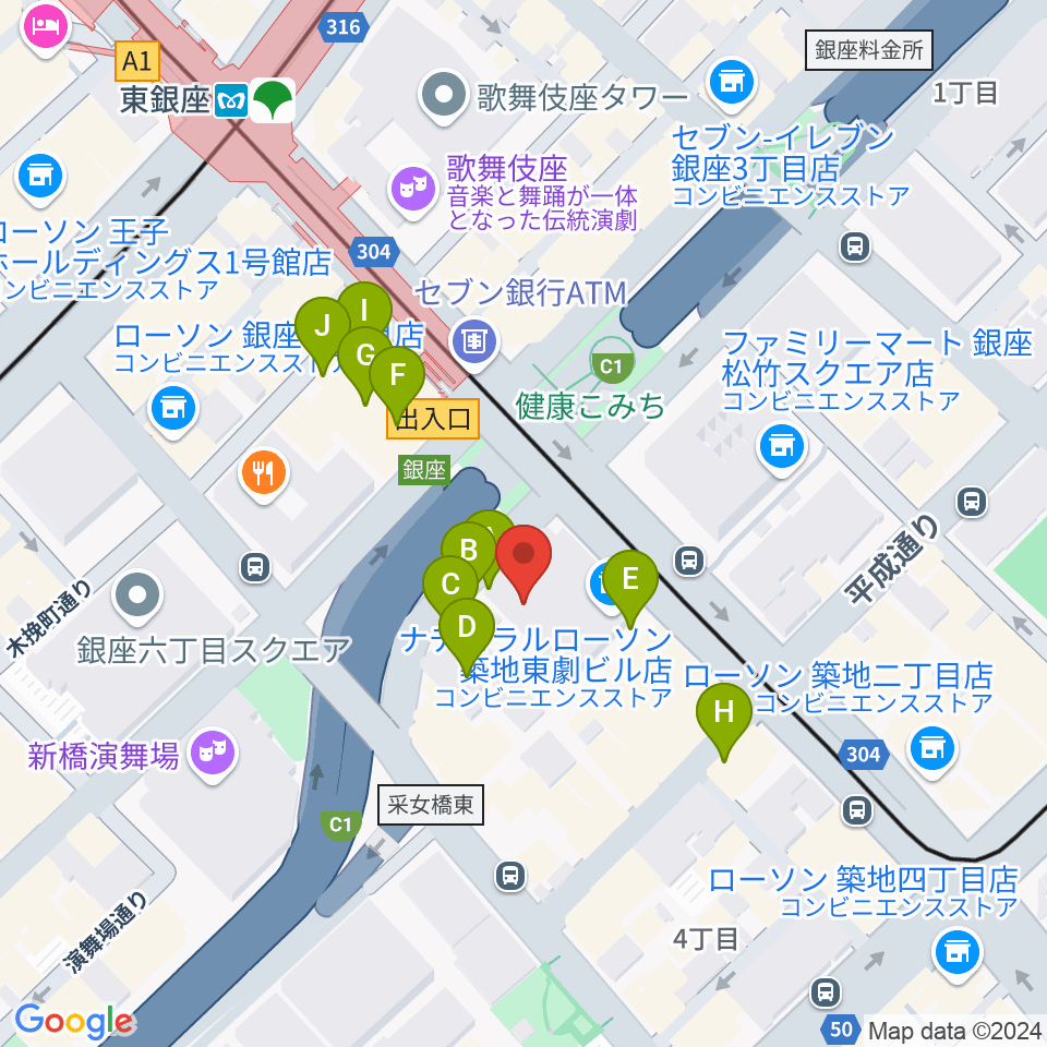 東劇周辺の駐車場・コインパーキング一覧地図