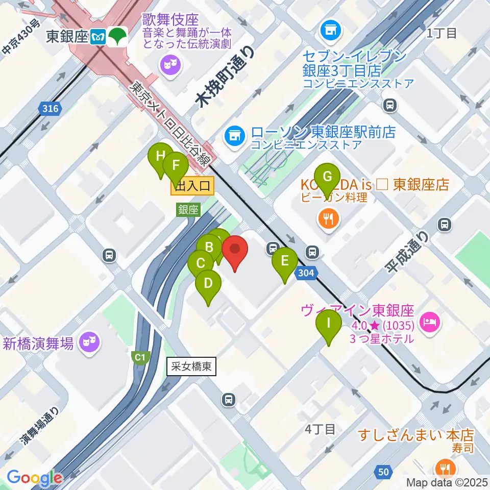 東劇周辺の駐車場・コインパーキング一覧地図