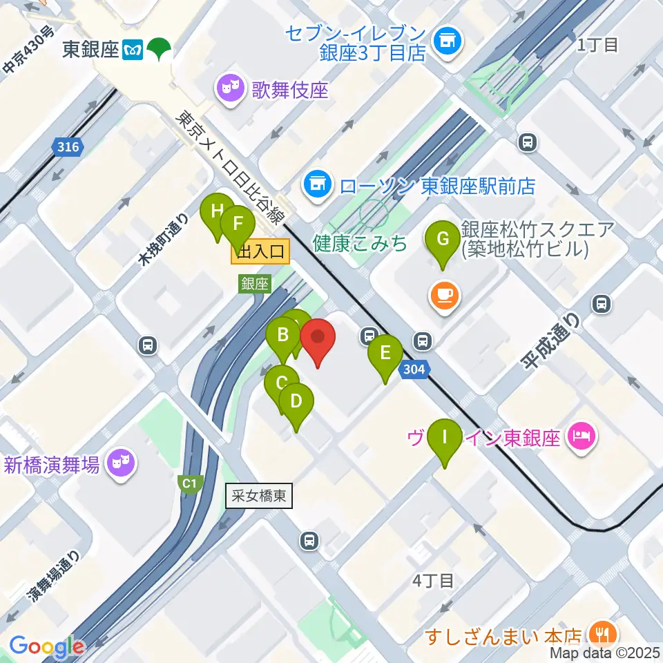 東劇周辺の駐車場・コインパーキング一覧地図