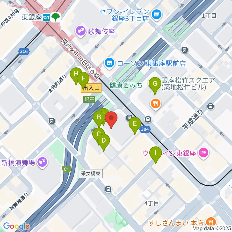 東劇周辺の駐車場・コインパーキング一覧地図