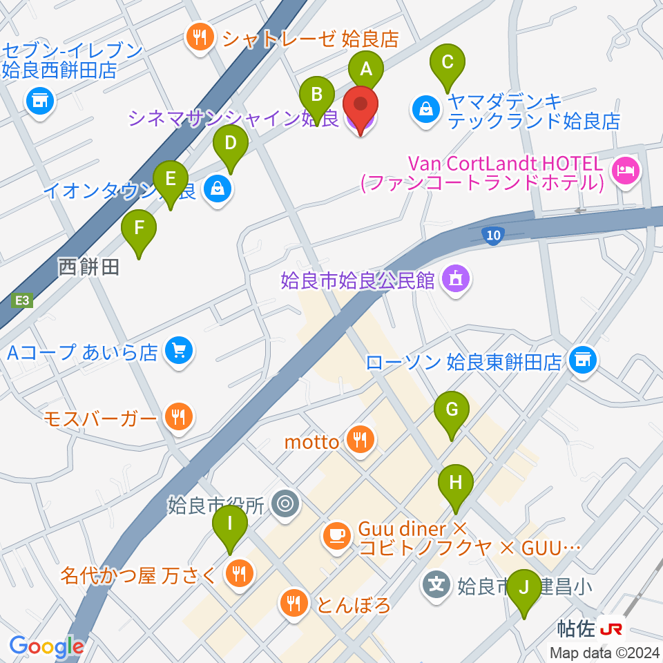 シネマサンシャイン姶良周辺の駐車場・コインパーキング一覧地図