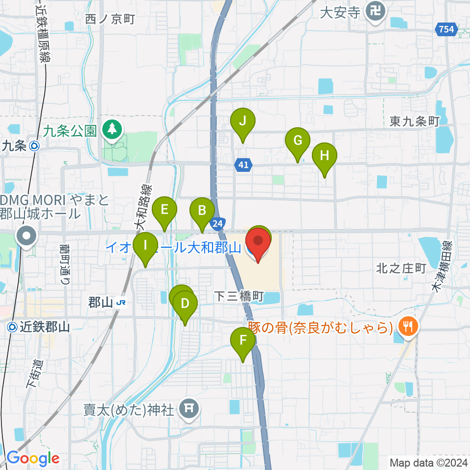 シネマサンシャイン大和郡山周辺の駐車場・コインパーキング一覧地図