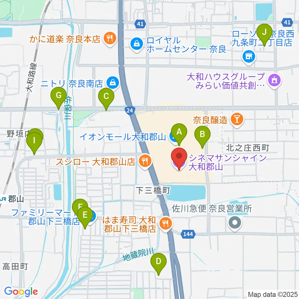 シネマサンシャイン大和郡山周辺の駐車場・コインパーキング一覧地図
