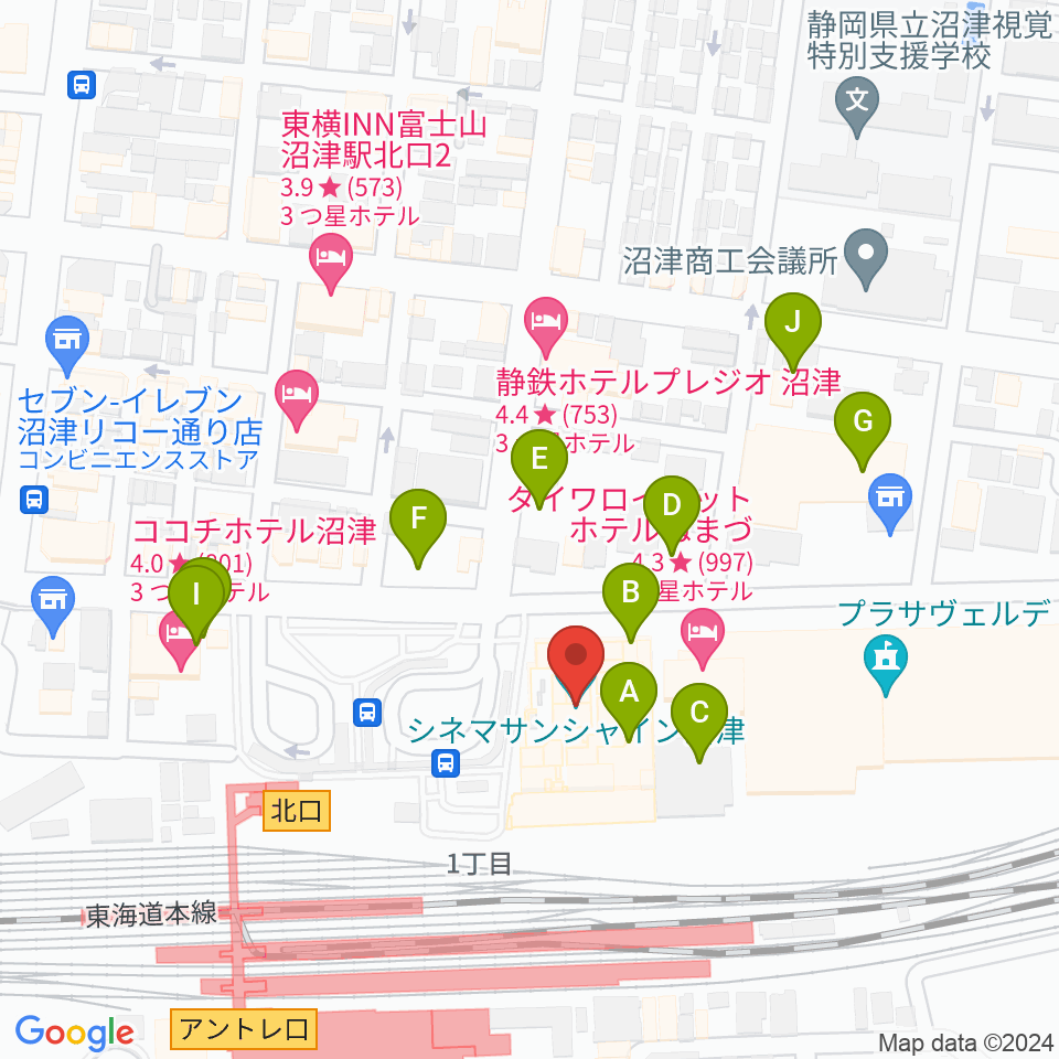 シネマサンシャイン沼津周辺の駐車場・コインパーキング一覧地図