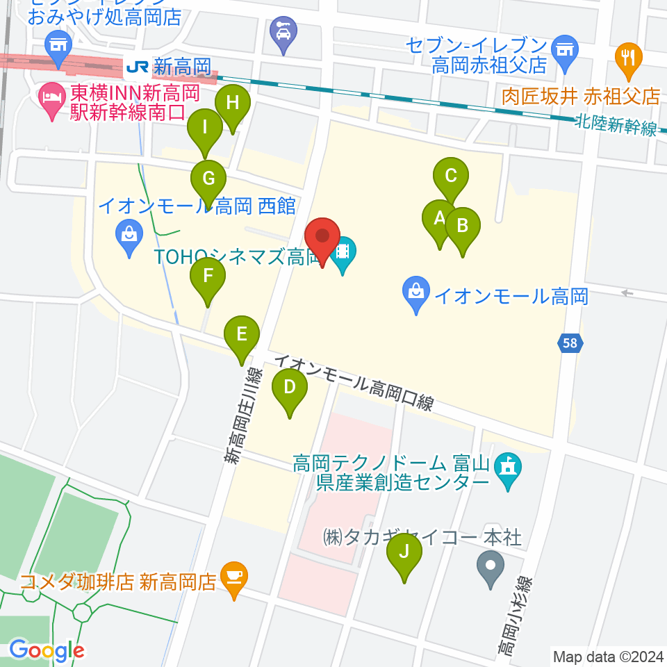 TOHOシネマズ高岡周辺の駐車場・コインパーキング一覧地図