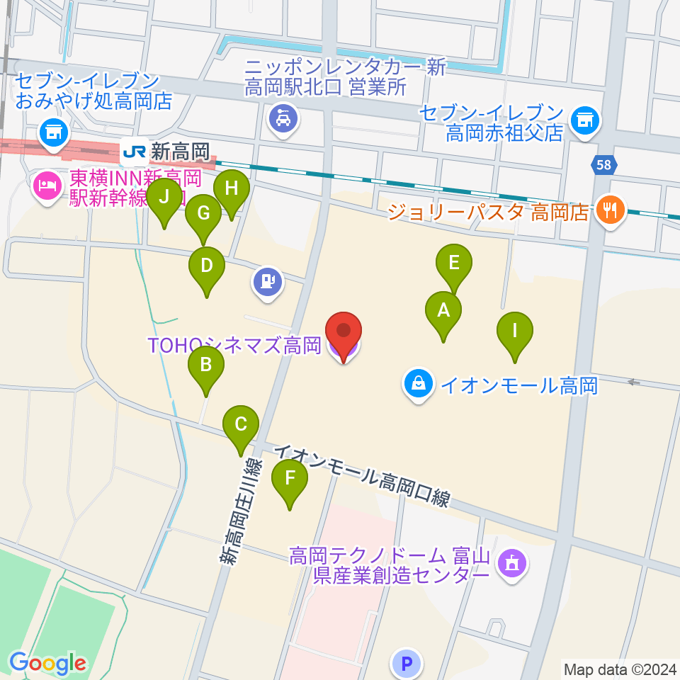 TOHOシネマズ高岡周辺の駐車場・コインパーキング一覧地図