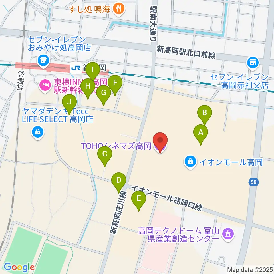 TOHOシネマズ高岡周辺の駐車場・コインパーキング一覧地図