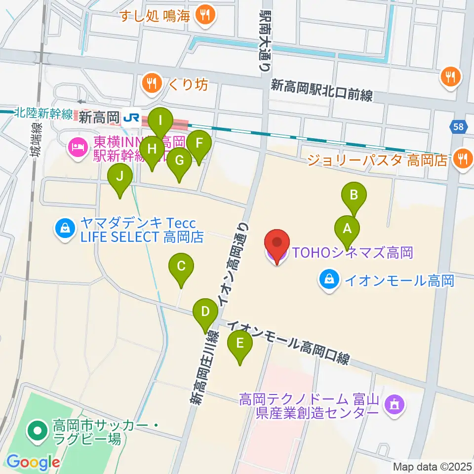TOHOシネマズ高岡周辺の駐車場・コインパーキング一覧地図