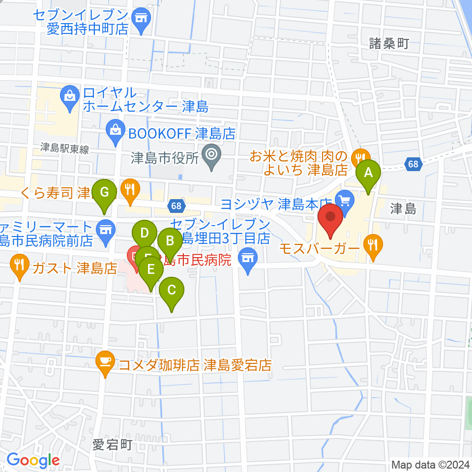 TOHOシネマズ津島周辺の駐車場・コインパーキング一覧地図