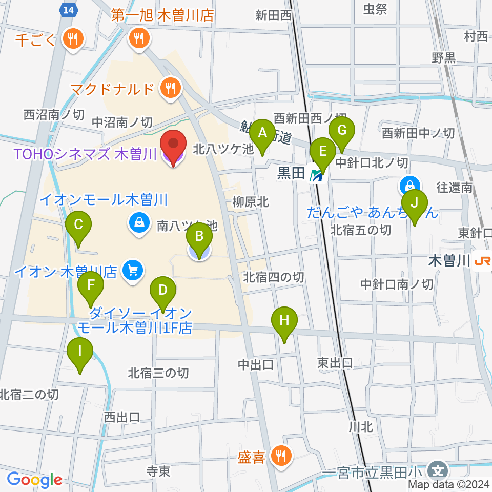 TOHOシネマズ木曽川周辺の駐車場・コインパーキング一覧地図