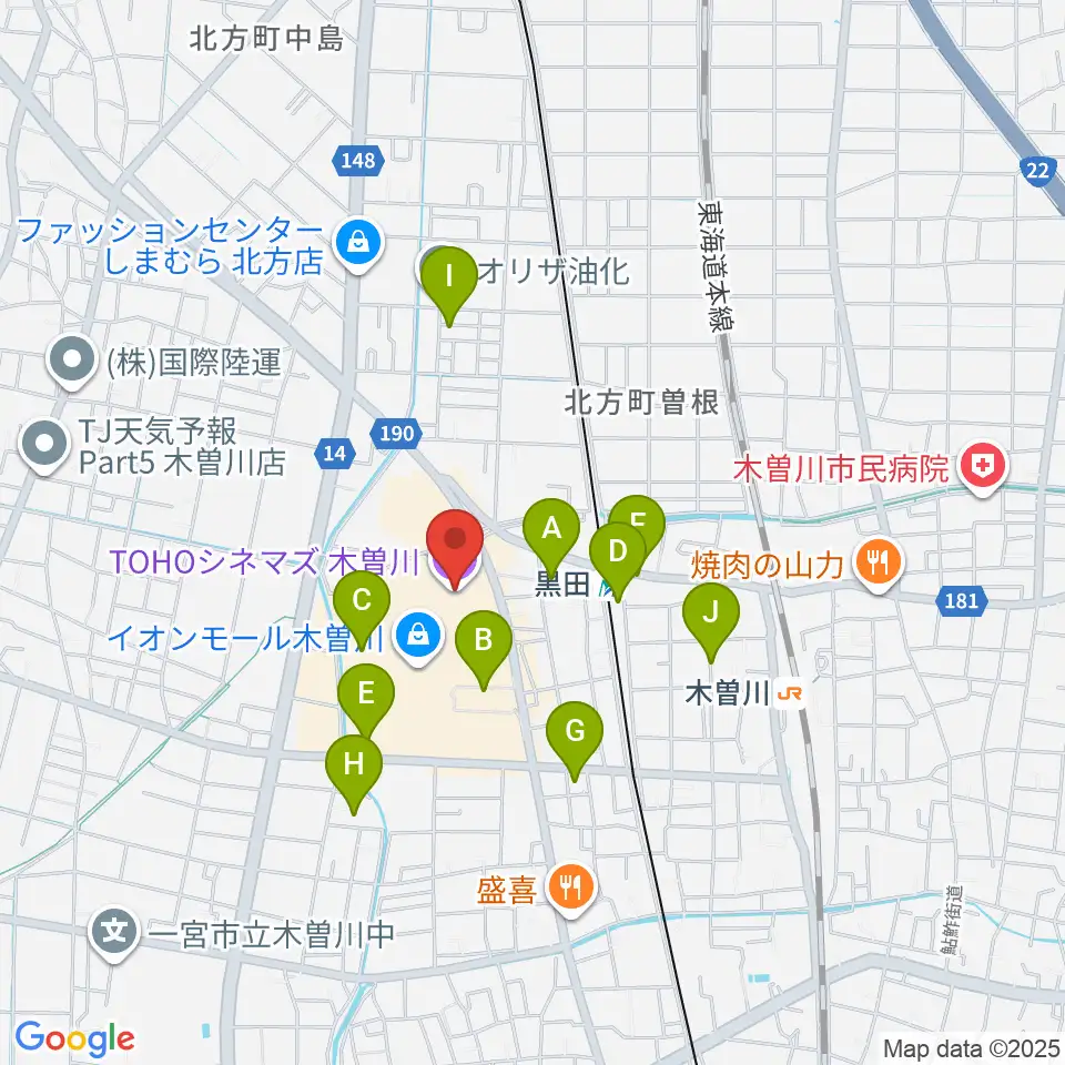 TOHOシネマズ木曽川周辺の駐車場・コインパーキング一覧地図