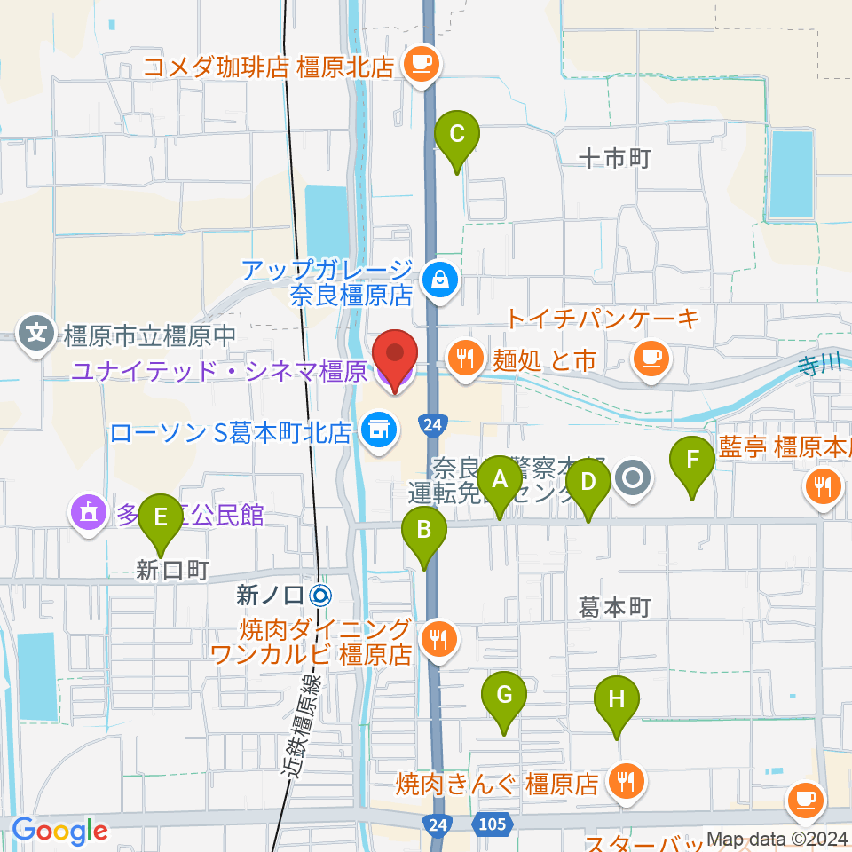 ユナイテッド・シネマ橿原周辺の駐車場・コインパーキング一覧地図