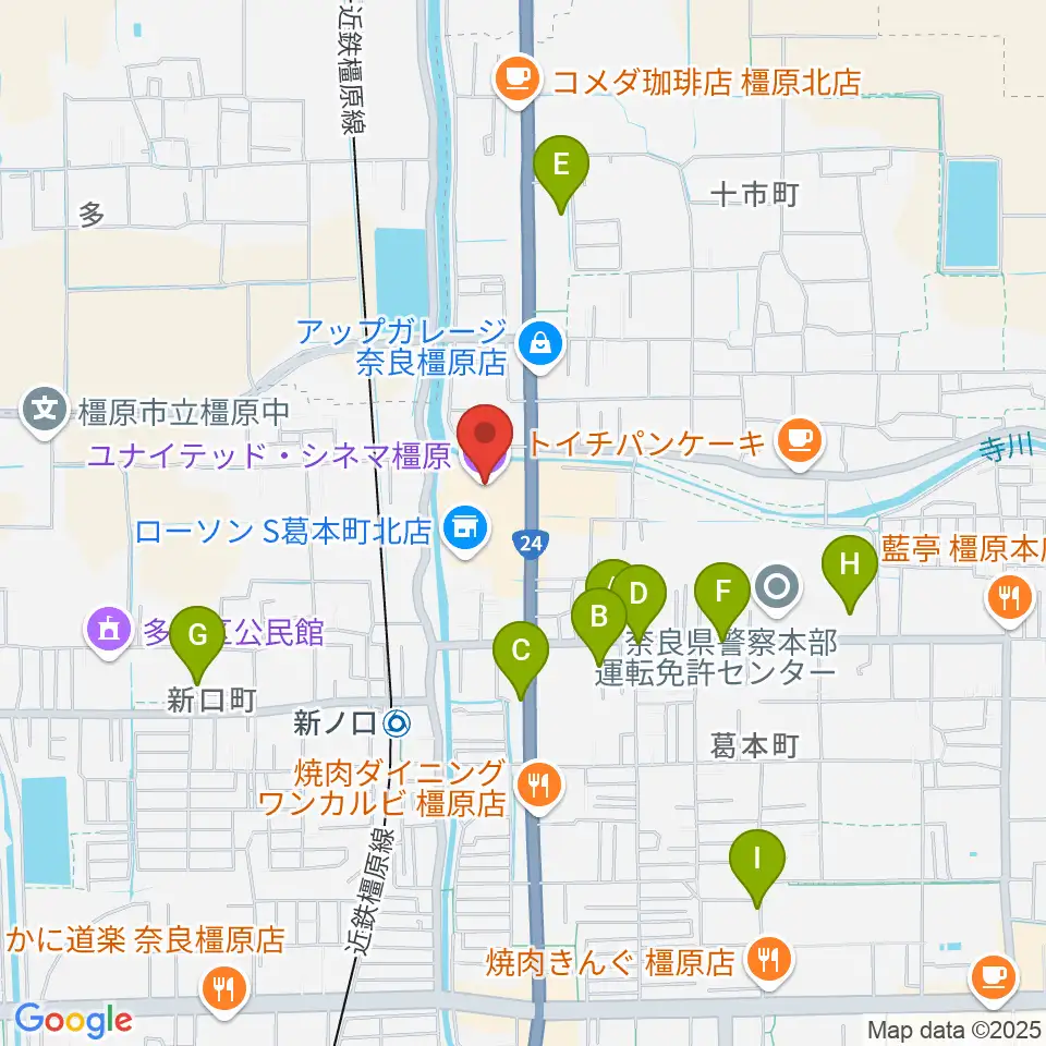 ユナイテッド・シネマ橿原周辺の駐車場・コインパーキング一覧地図