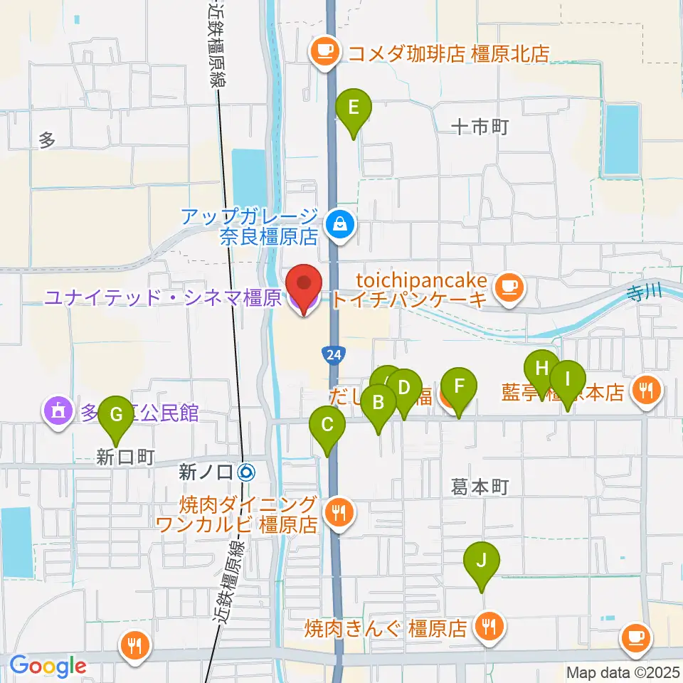 ユナイテッド・シネマ橿原周辺の駐車場・コインパーキング一覧地図