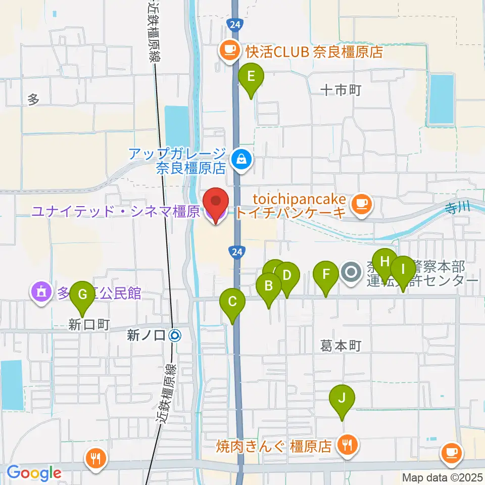 ユナイテッド・シネマ橿原周辺の駐車場・コインパーキング一覧地図