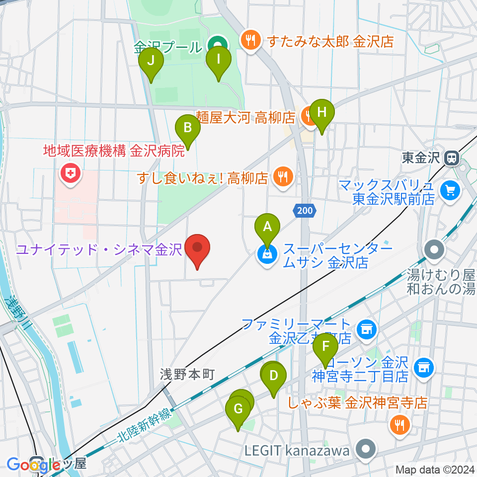 ユナイテッド・シネマ金沢周辺の駐車場・コインパーキング一覧地図