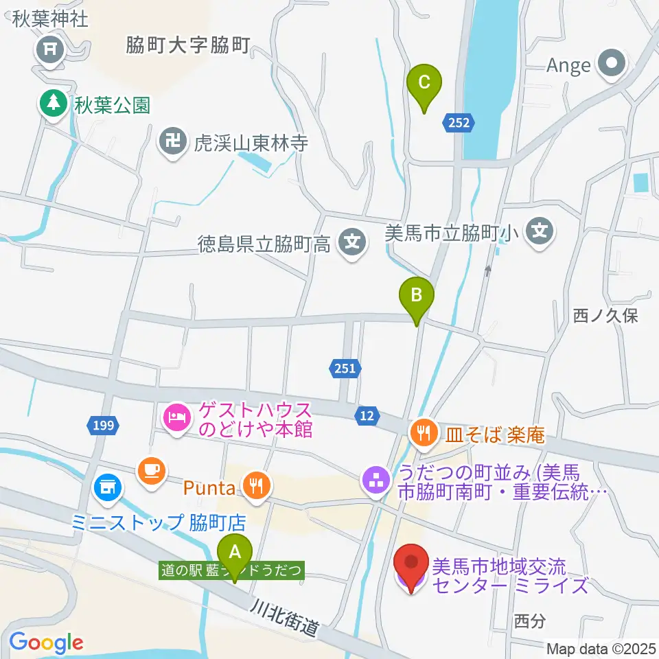 美馬市地域交流センター ミライズ周辺の駐車場・コインパーキング一覧地図