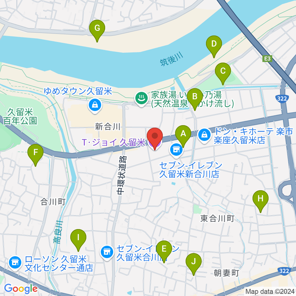 T・ジョイ久留米周辺の駐車場・コインパーキング一覧地図