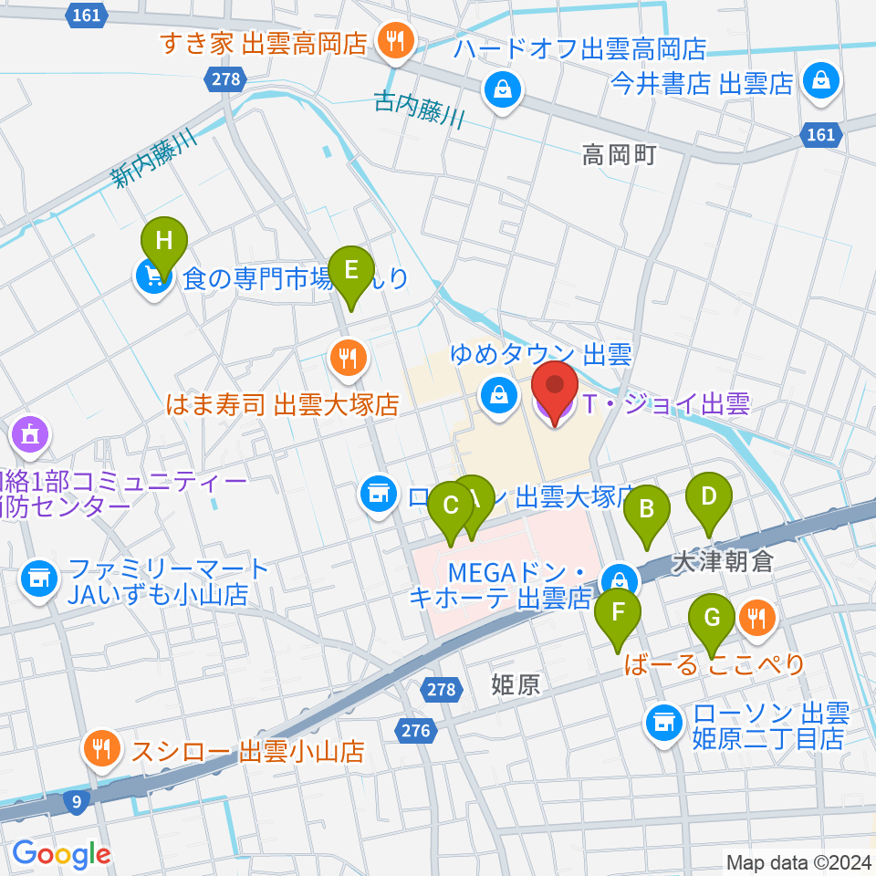 T・ジョイ出雲周辺の駐車場・コインパーキング一覧地図