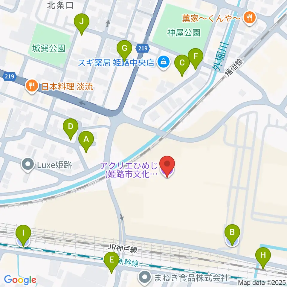 アクリエひめじ周辺の駐車場・コインパーキング一覧地図