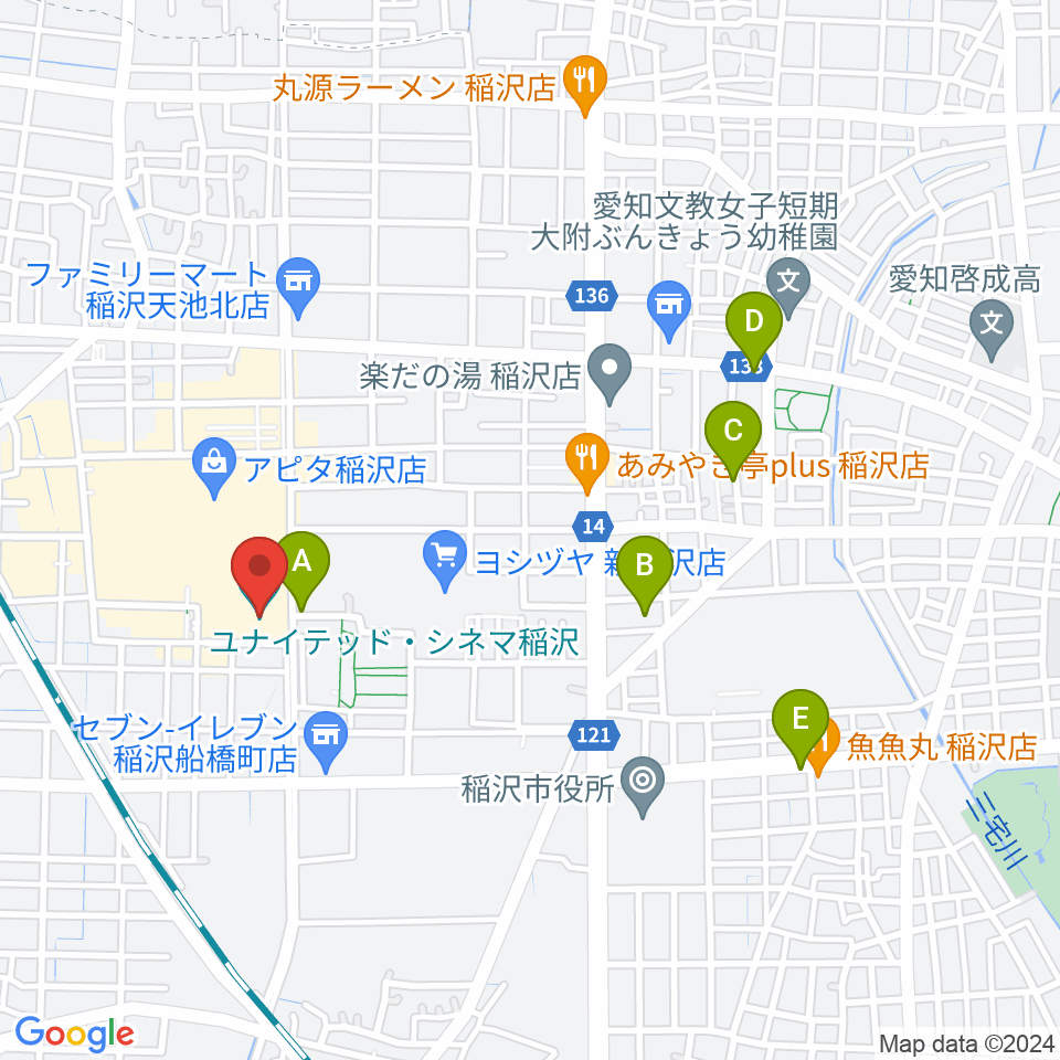 ユナイテッド・シネマ稲沢周辺の駐車場・コインパーキング一覧地図
