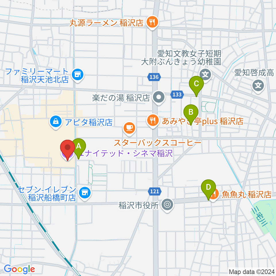 ユナイテッド・シネマ稲沢周辺の駐車場・コインパーキング一覧地図