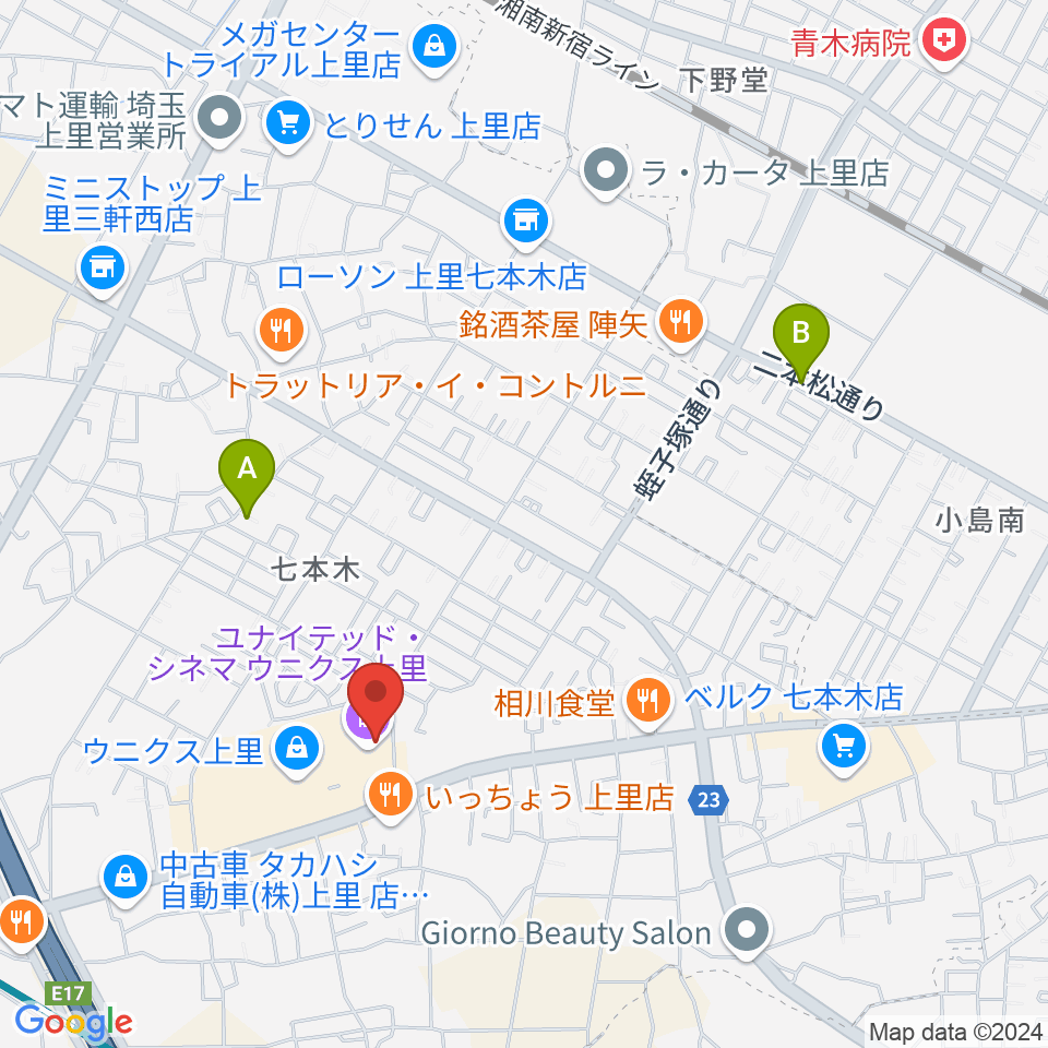 ユナイテッド・シネマ ウニクス上里周辺の駐車場・コインパーキング一覧地図