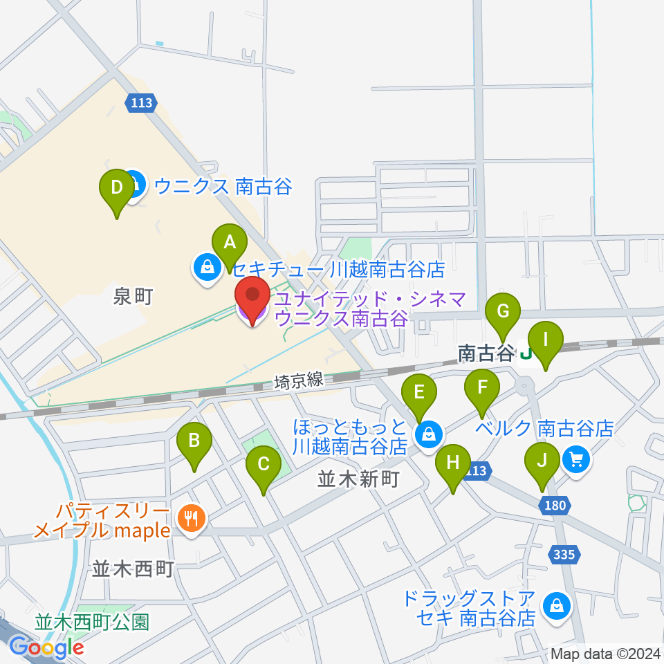 ユナイテッド・シネマ ウニクス南古谷周辺の駐車場・コインパーキング一覧地図