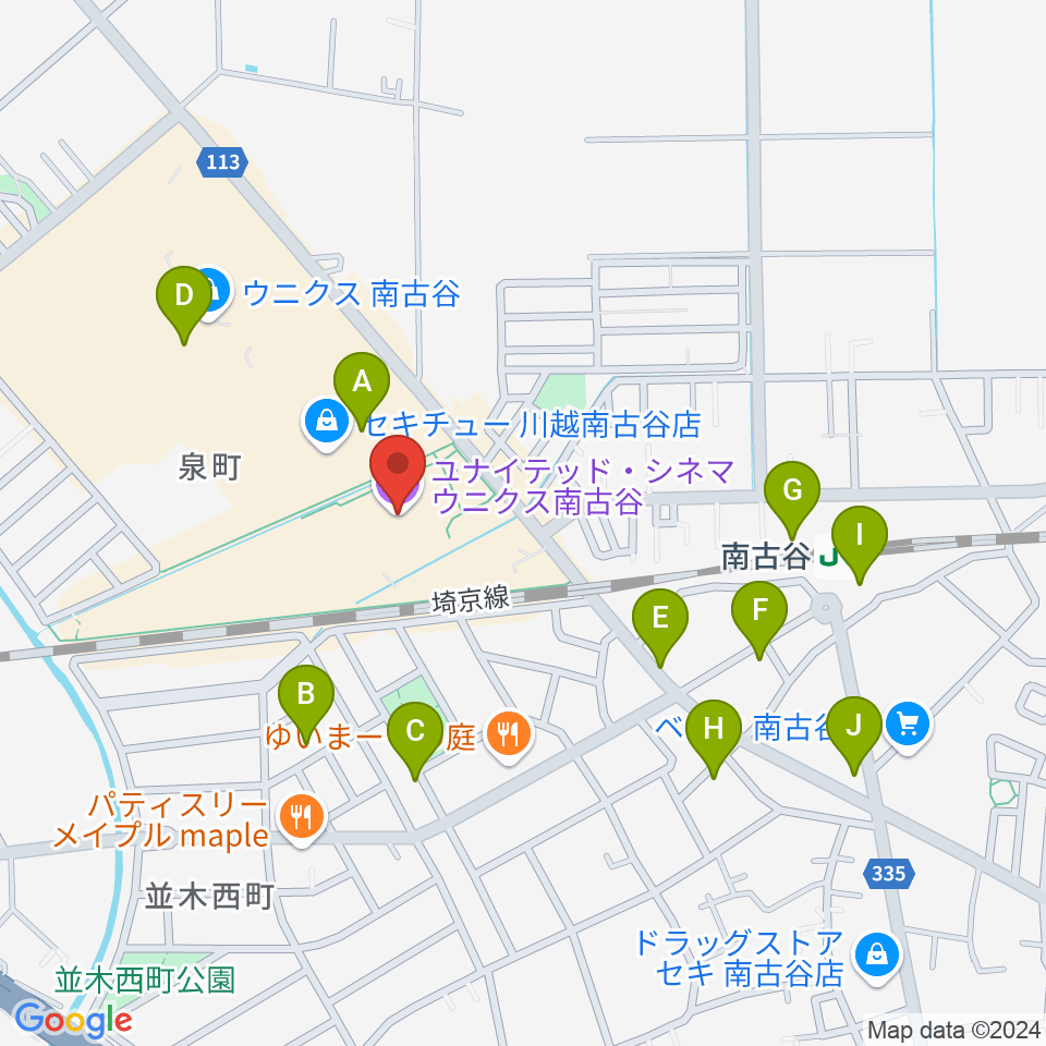 ユナイテッド・シネマ ウニクス南古谷周辺の駐車場・コインパーキング一覧地図