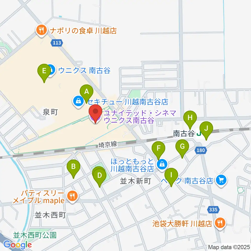 ユナイテッド・シネマ ウニクス南古谷周辺の駐車場・コインパーキング一覧地図