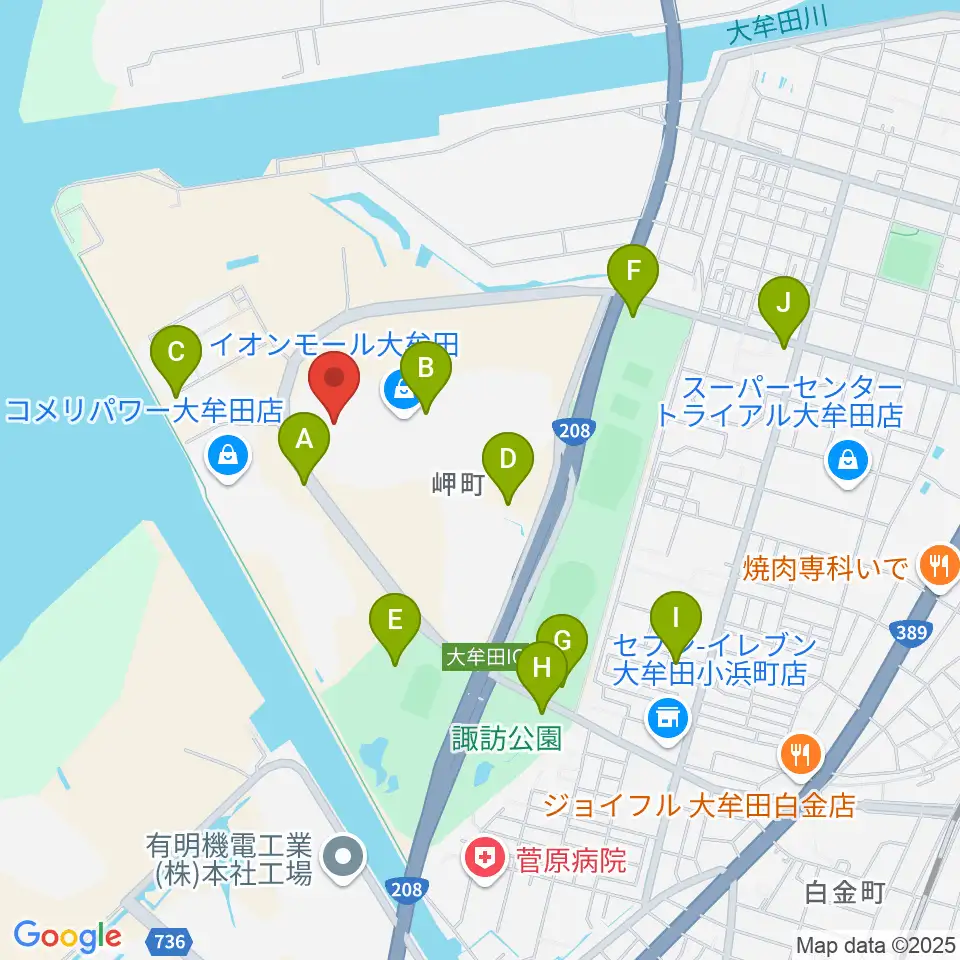 セントラルシネマ大牟田周辺の駐車場・コインパーキング一覧地図